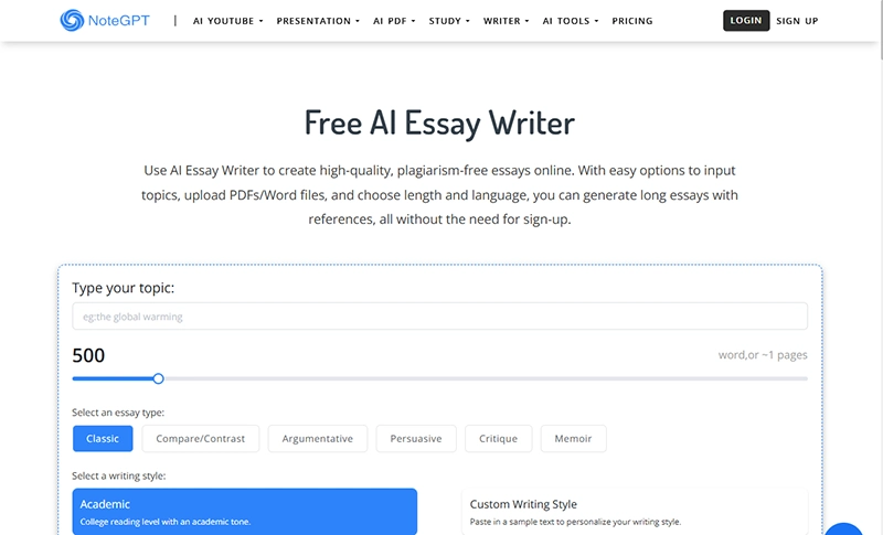 NoteGPT AI Essay Writer