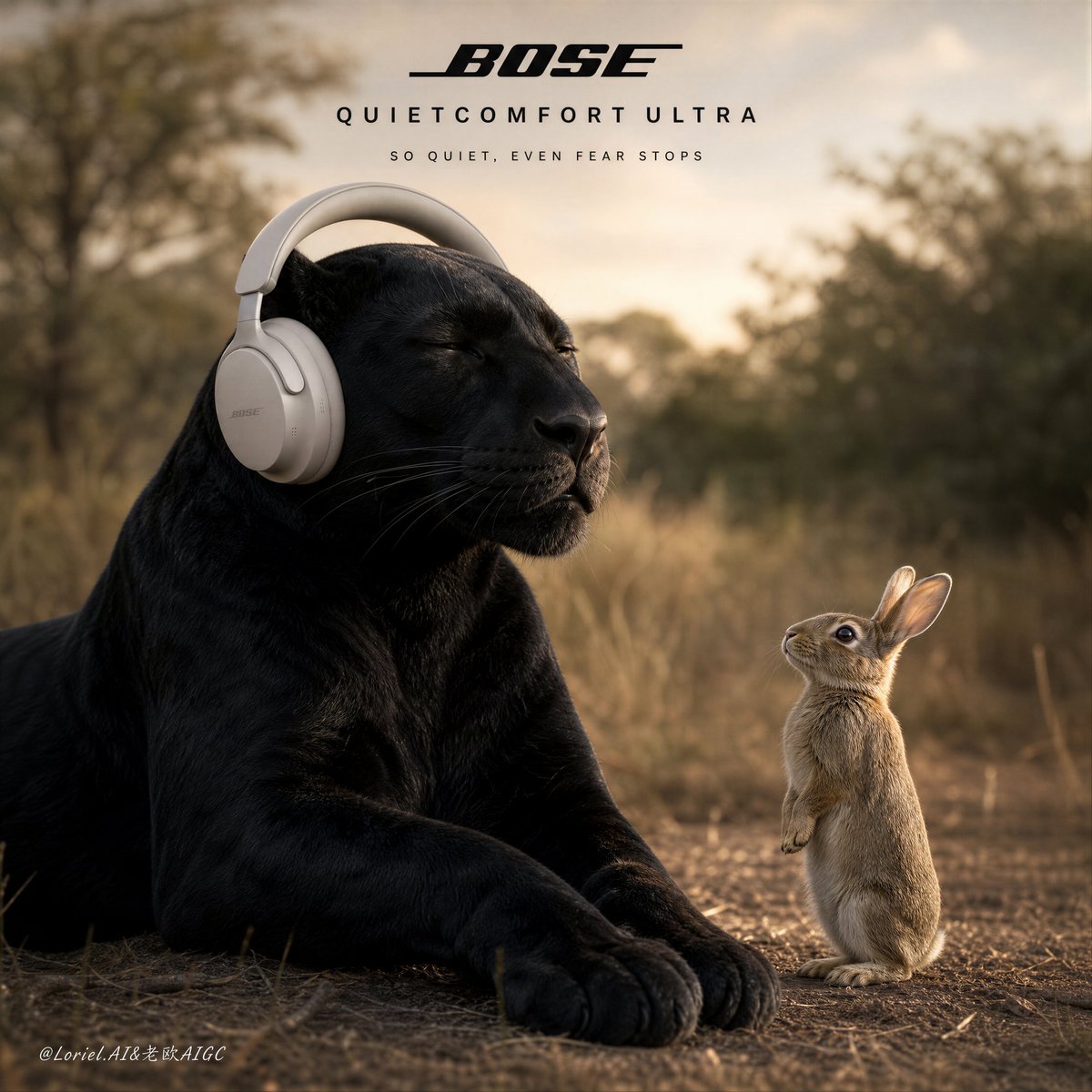 Bose QuietComfort Ultra 无线耳罩式耳机超高端野生动物广告海报