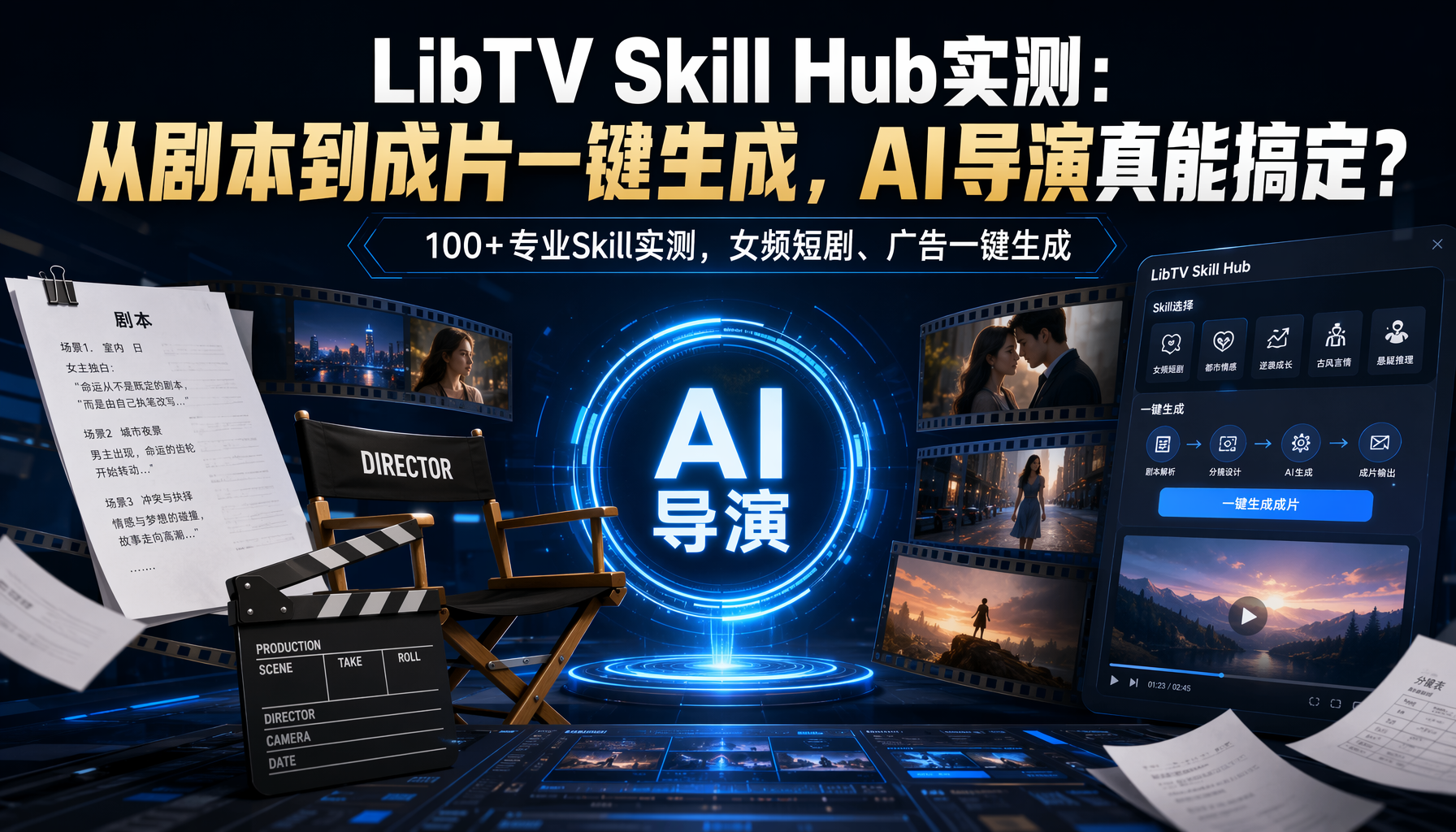 LibTV Skill Hub实测：从剧本到成片一键生成，AI导演真能搞定？