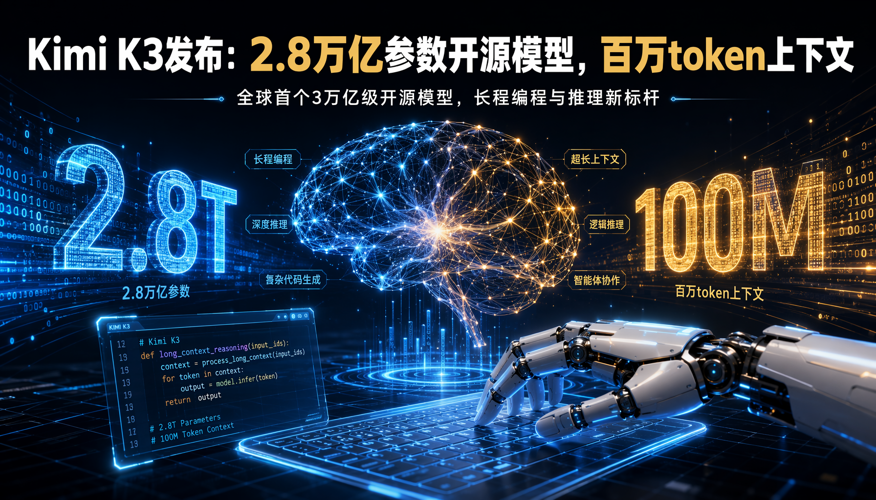 Kimi K3发布：2.8万亿参数开源模型，百万token上下文