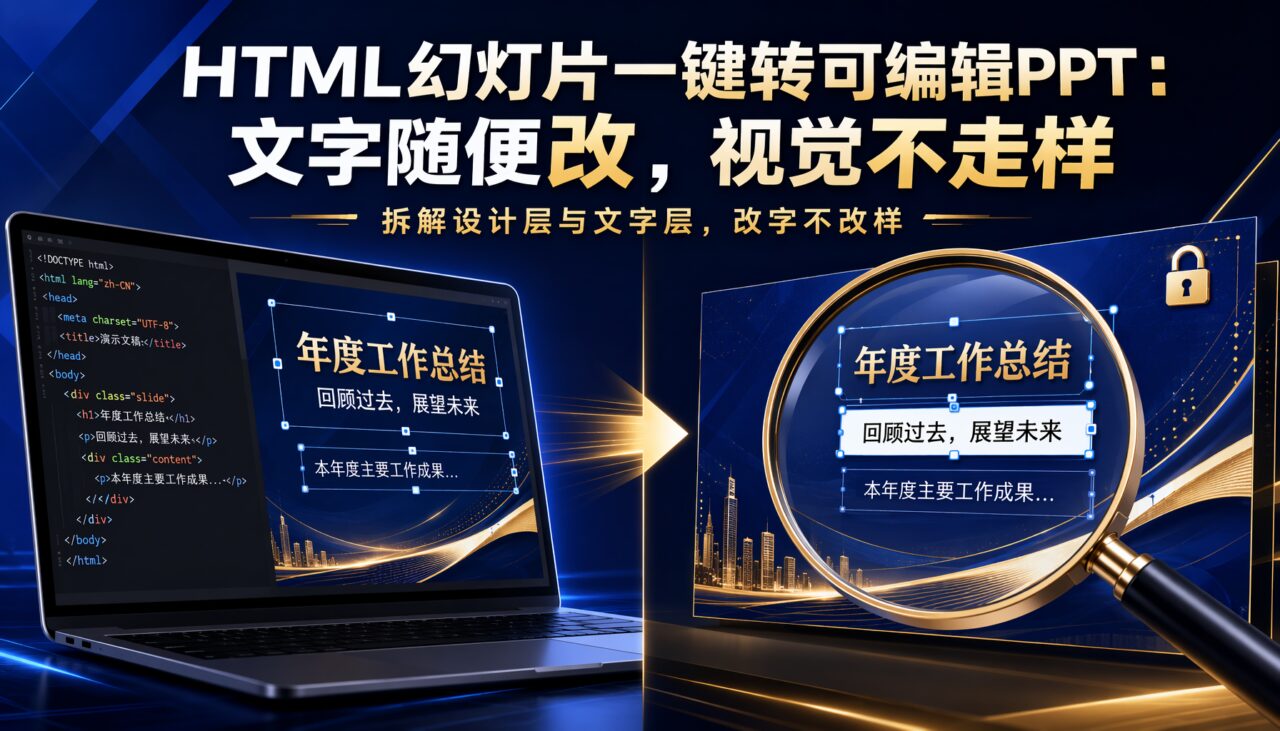 HTML幻灯片一键转可编辑PPT：文字随便改，视觉不走样